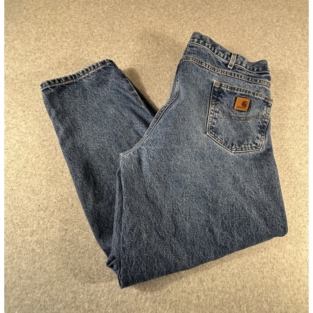 Carhartt Jeans Mens 44x30 Blue Relaxed Fit B17-DST Workwear Denim Pantsโ Zip Fly